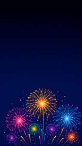 濃紺の夜空に大きく打ち上がったカラフルな大輪の花火
